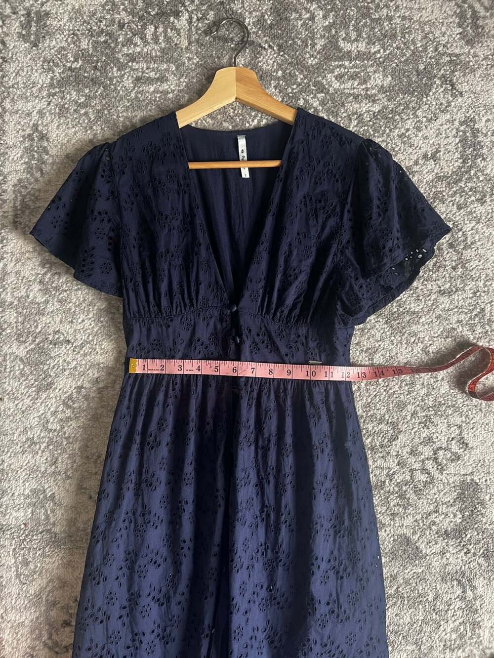 Pepe Jeans London Navy Blue Cotton Eyelet Embroidered Midi Dress, Size S - Picture 3 of 7